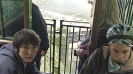 Zac and Ryan on the Lynton and Lynmouth Cliff Railway, where Michael secured a good discount